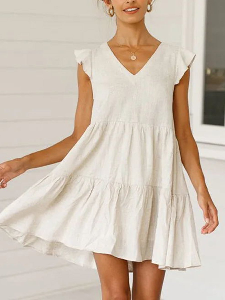 Fold Design White Knee Length Mini Dress