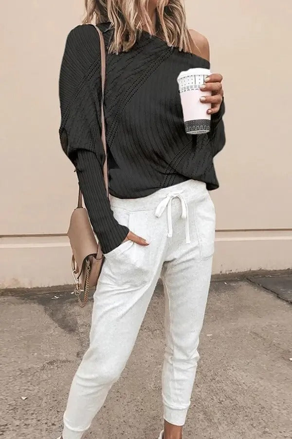 Loose Off-shoulder Knitted Sweater