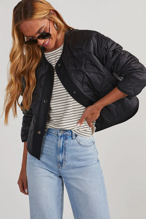 Loose casual quilted cotton hourglass buttoned double pocket padded jacket