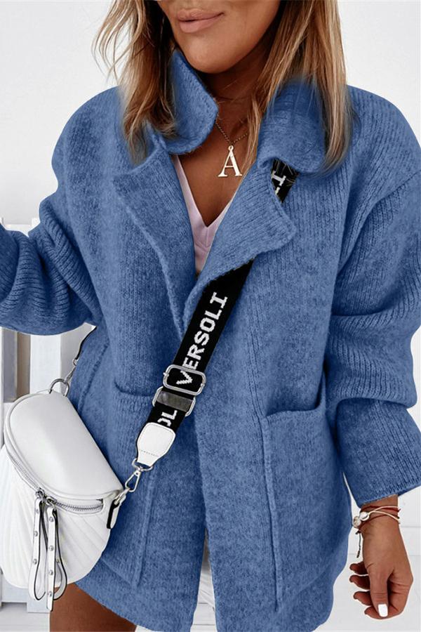 Large Pocket Loose Cardigan Sweater with Suit Collar