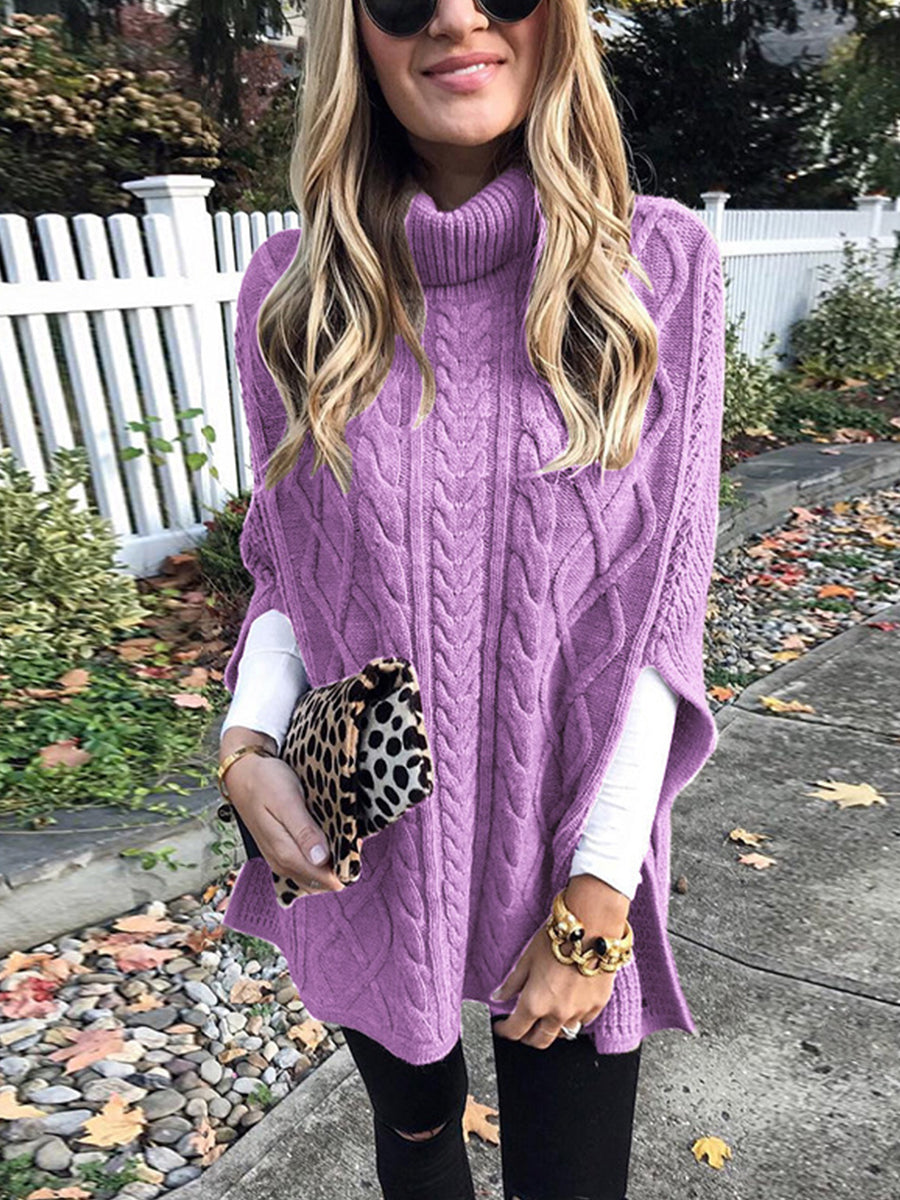Loose Turtleneck Knit Poncho