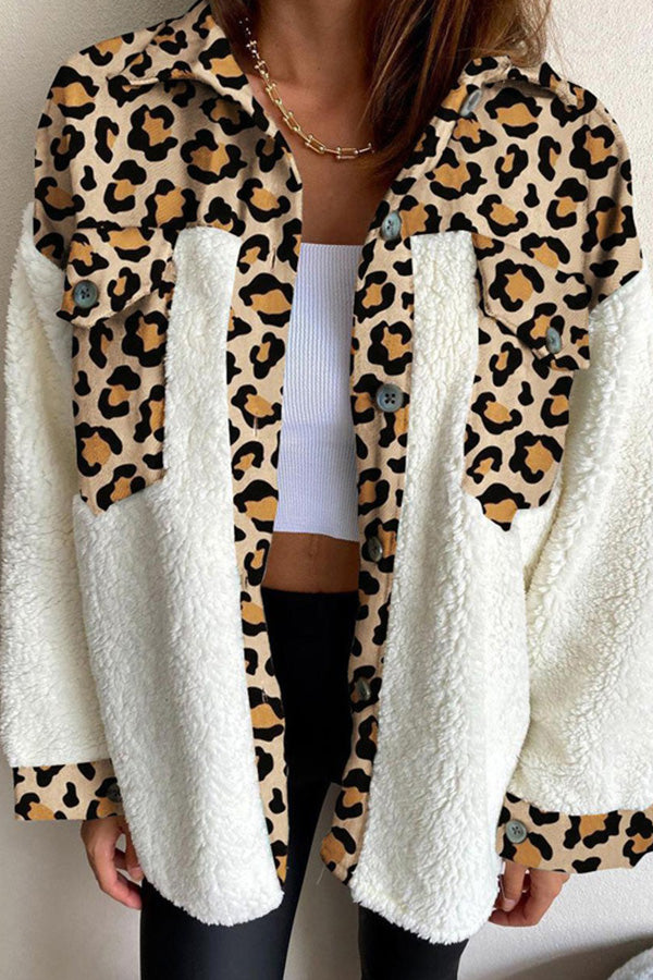 Animal Print Long Sleeve Plush Coat