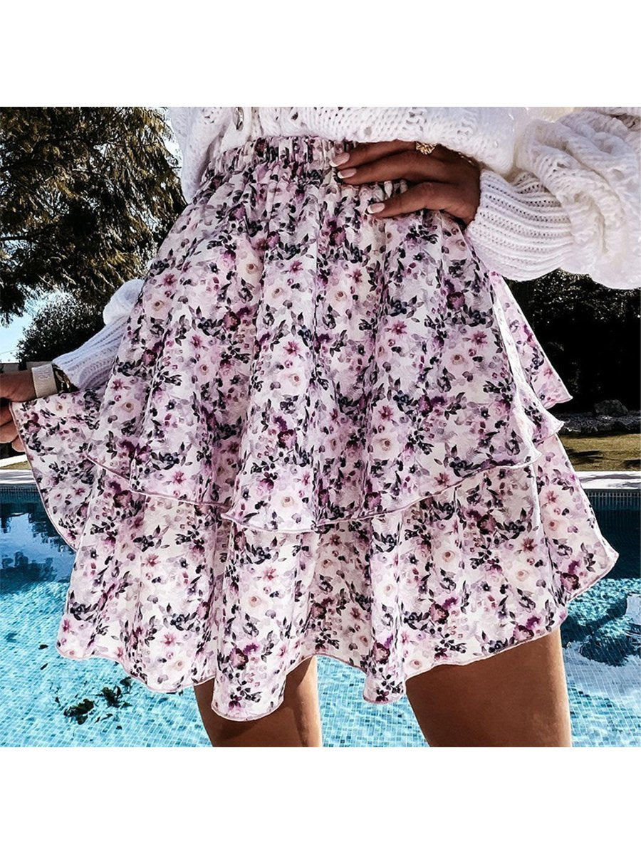 Casual High Waist Print Skirt