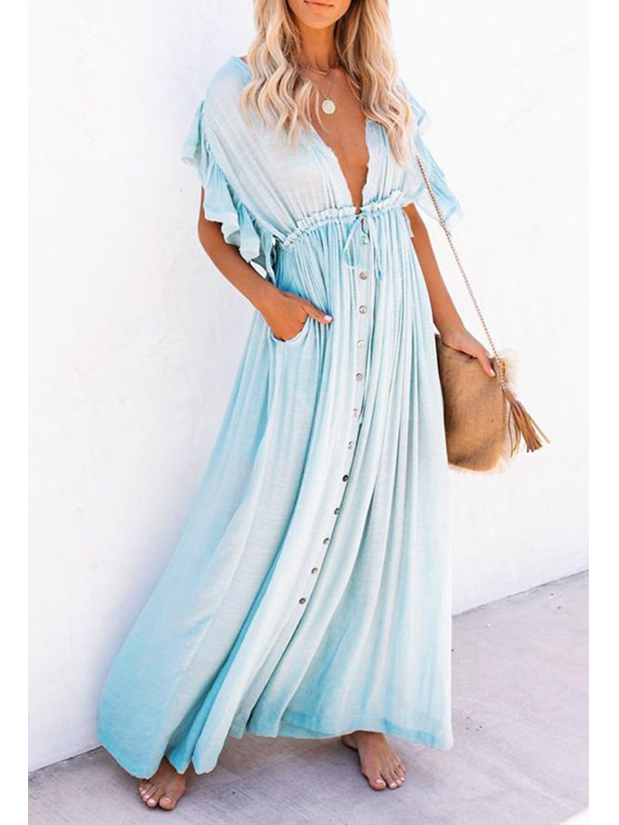 Elegant Ruffled Holiday Cover-up Dress