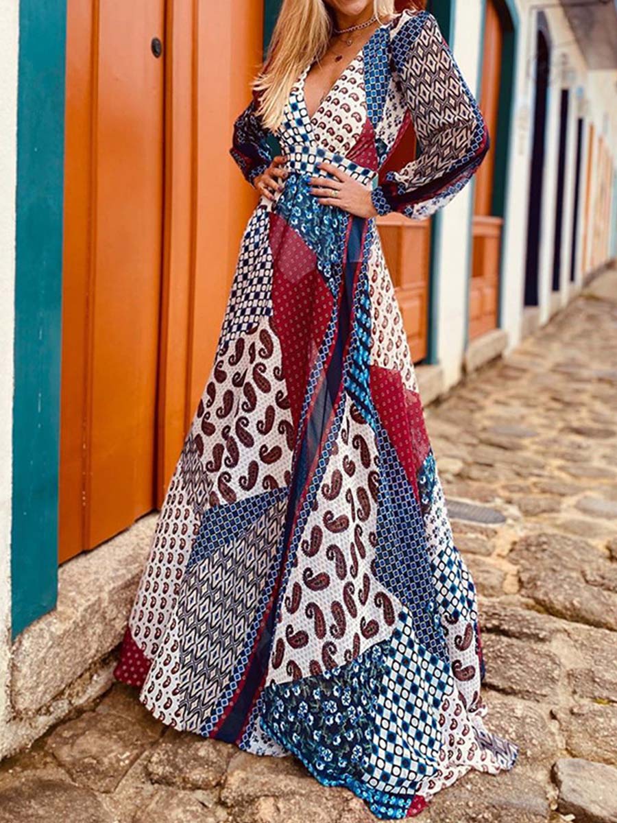 Bohemian Dress With Backless Print