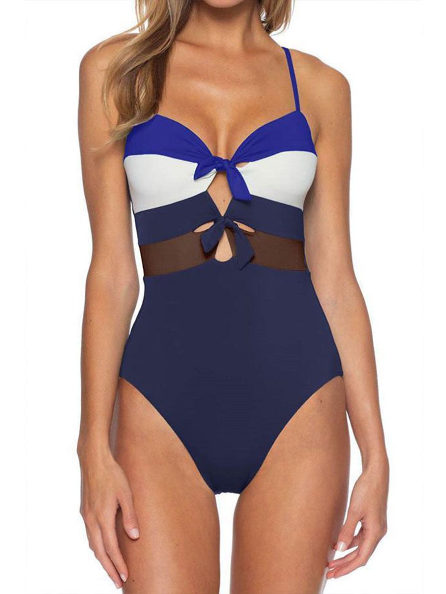 Backless Striped Black One-piece Swimsuit(3 Colors)