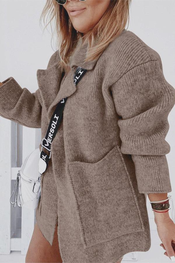 Large Pocket Loose Cardigan Sweater with Suit Collar