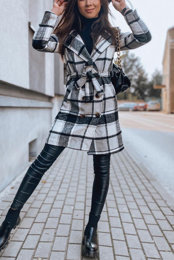 Double Row Button Checked Wool Coat