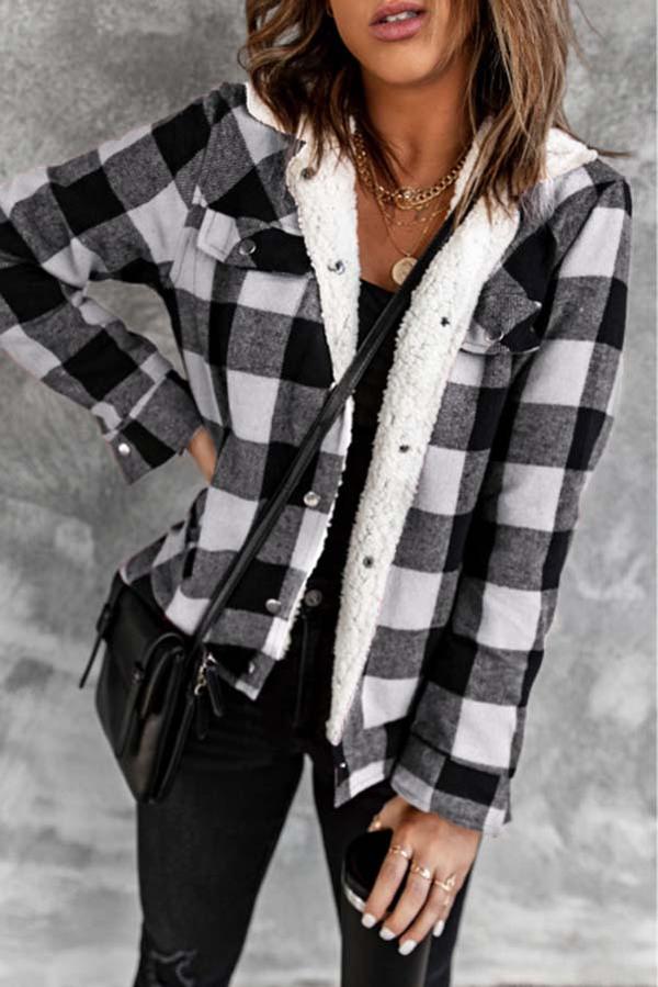 Plaid Fleece Button Jacket