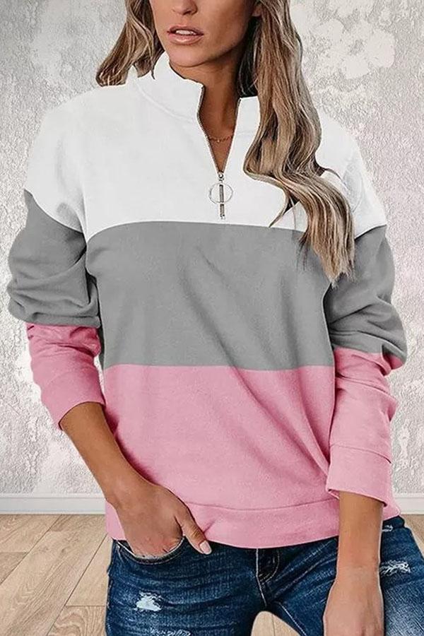 Print Color Block V-Neck Long Sleeves Sweatshirt