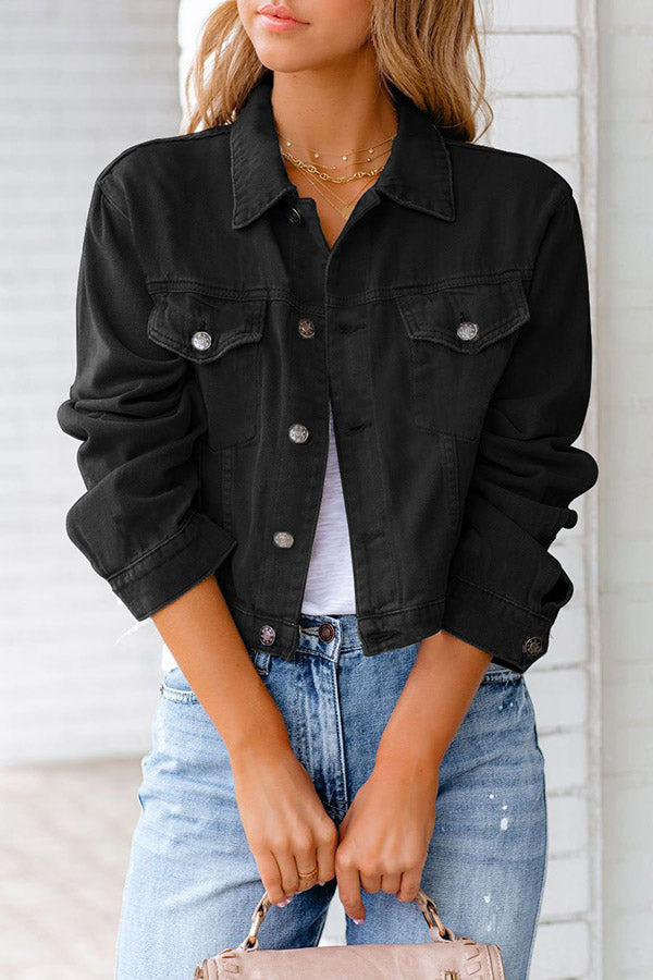 Solid Color Long-sleeved Denim Jacket