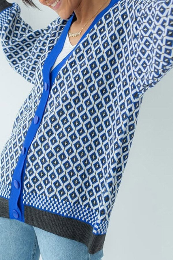 Asymmetrical Cable Knit V-neck Button Down Cardigan