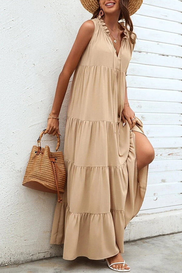 Women's Loose Sleeveless Solid Color Stitching Beach Dress