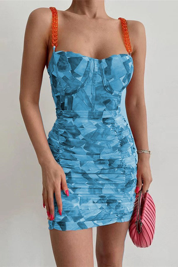 Slingback Print Slim-Pack Hip Mini Dress