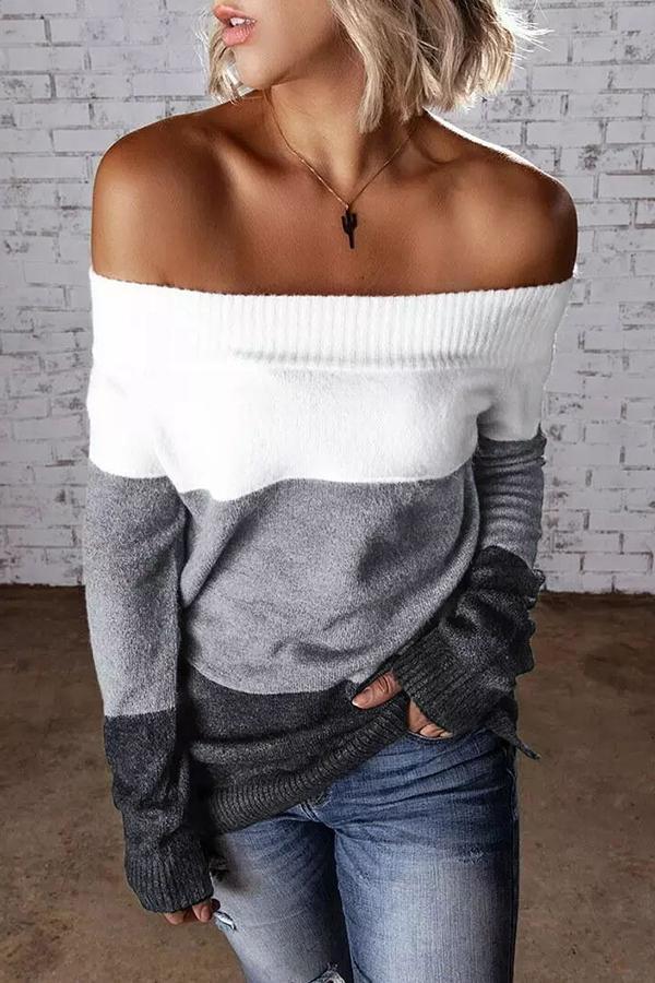 Color Block Off Shoulder Sweater