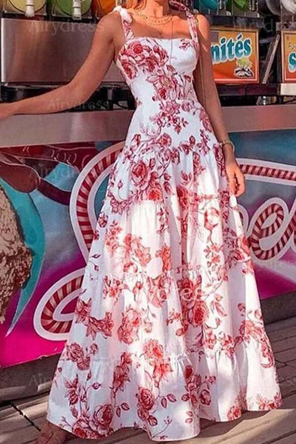 Summer Sling Print High Waist Casual Dress