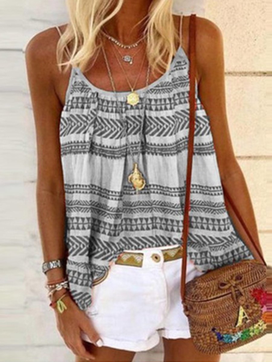 Casual Striped Print U-neck Loose Camisole