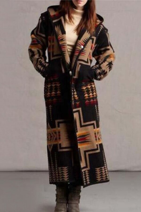Bohemian Printed Fashion Casual Hooded Long Coat
