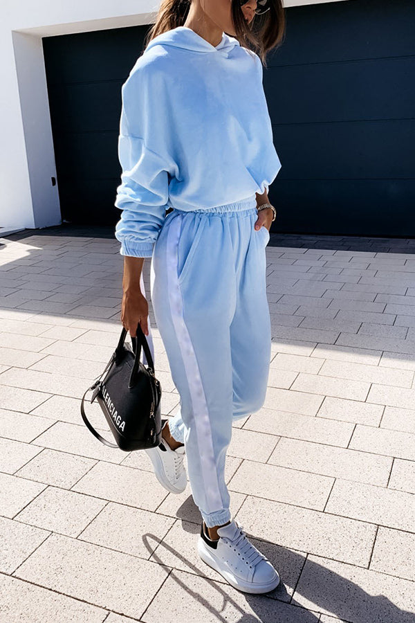 Pure Color Hooded Long-sleeved Gold Velvet Two-piece Suit