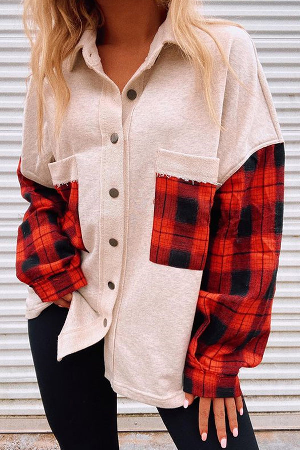 Christmas Fashion Pocket Check Loose Jacket