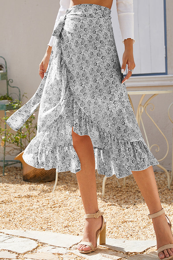 Lace Slit Irregular Floral Chiffon Skirt