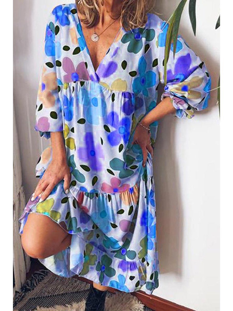 Smart Pattern Print V Neck Dress