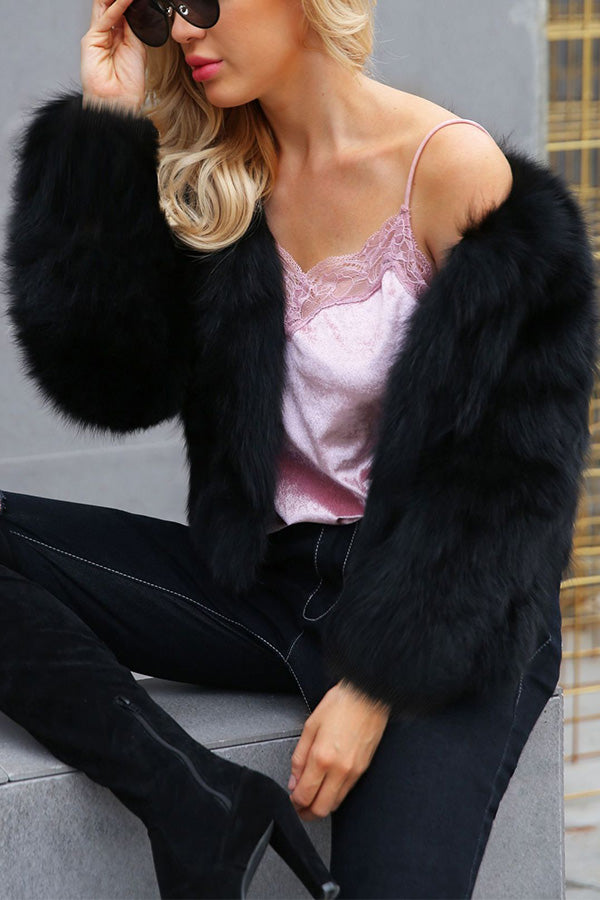 Black fashionable short plush coat
