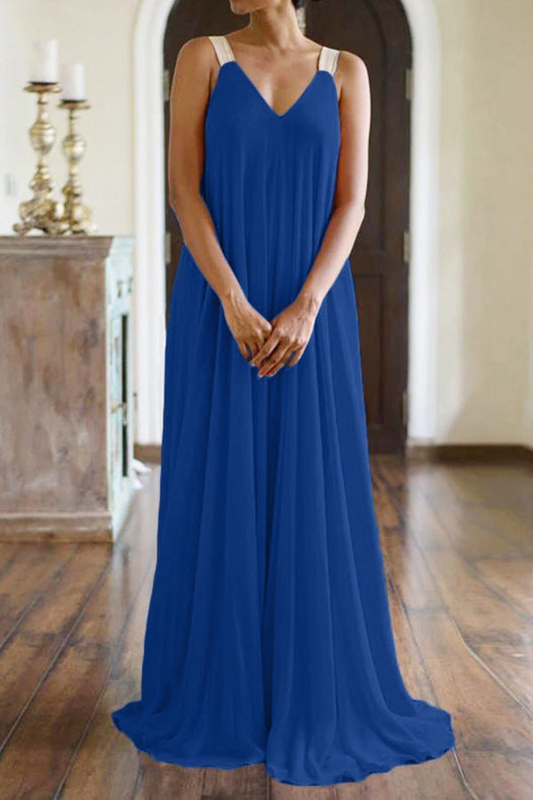 Sleeveless V-neck Holiday Style Maxi Dress