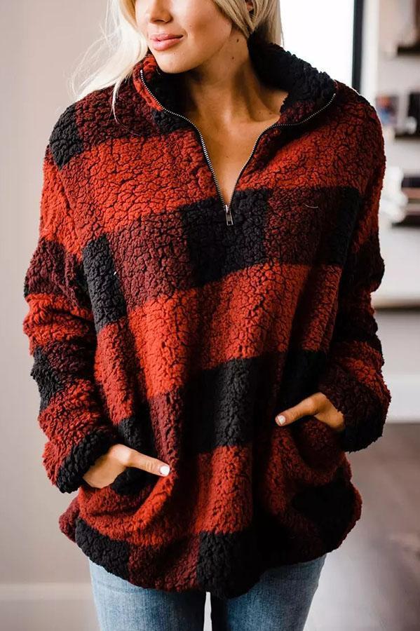 Cozy Honey Plaid Fleece Pullover