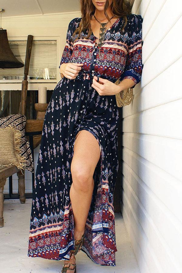 Holiday Ethnic Print Beach Dress