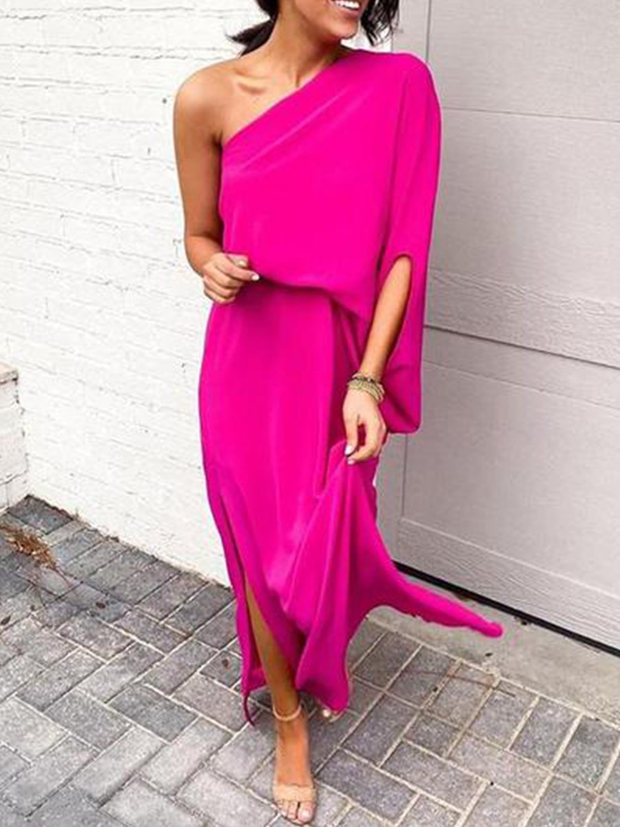 One-shoulder Bat Sleeve Loose Maxi Dress