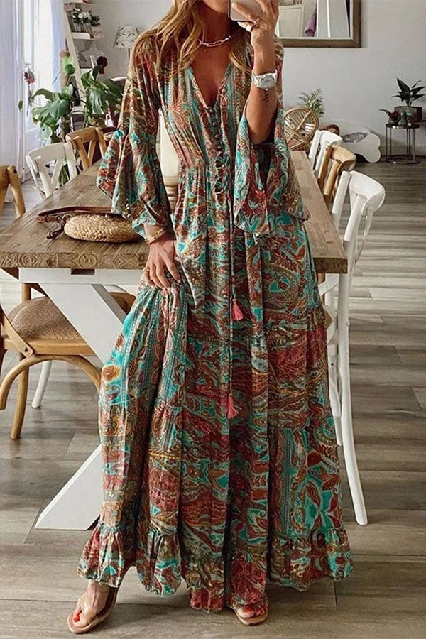 Bohemian Vintage Print Maxi Dress