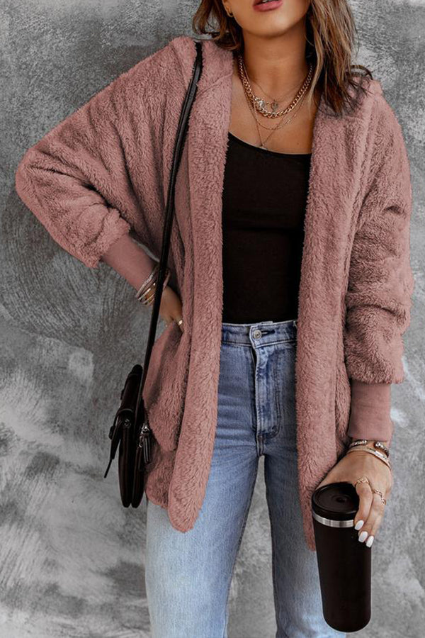 Soft Fleece Hooded Open Front Coat