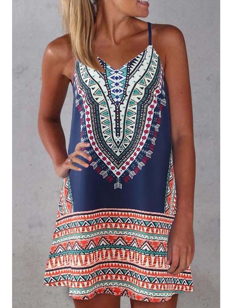 Tribal Print Spaghetti Strap Casual Wear Dress