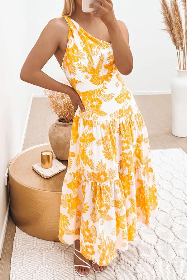 Sweet Sundae Floral One Shoulder Maxi Dress