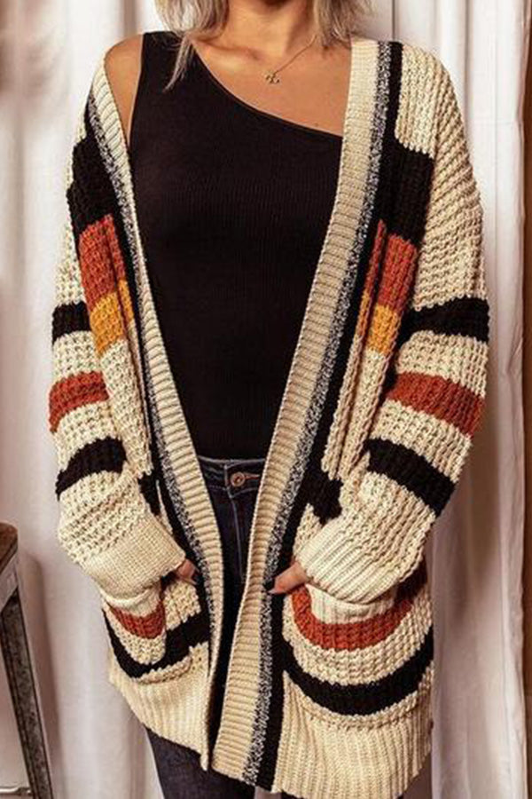 Striped Colorblock Pockets Cardigan