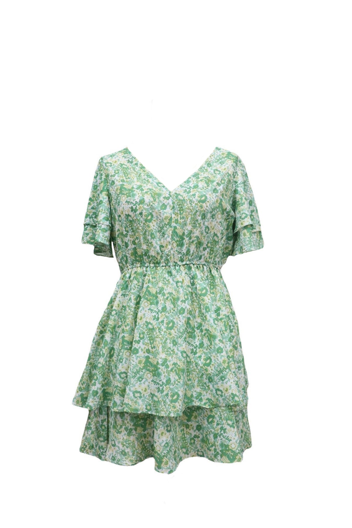 Small Floral V-neck Short Sleeve Dress Slim Skirt