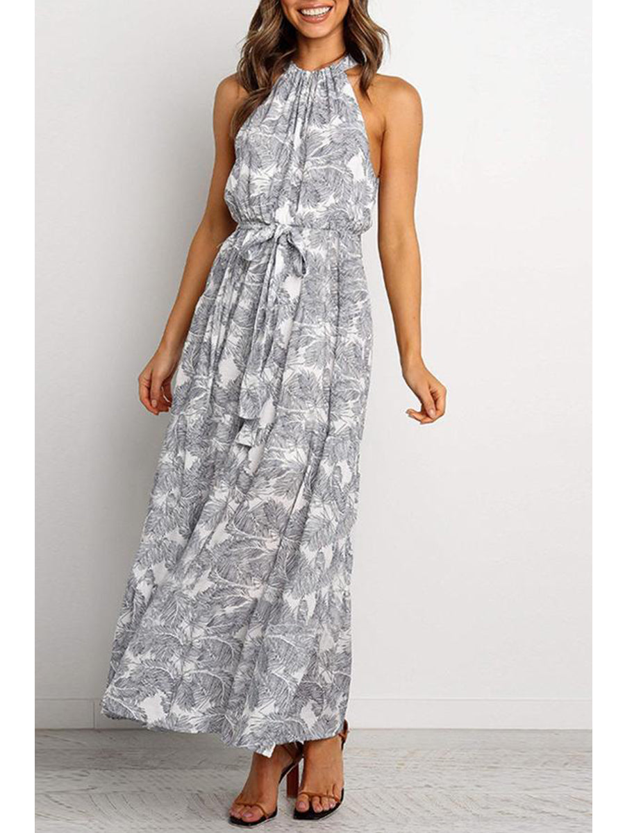 Bohemian Floral Print Halter Maxi Dress