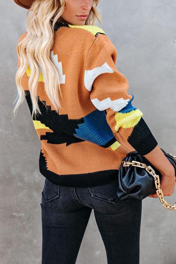 Colorful Puzzle Button Front Abstract Cardigan