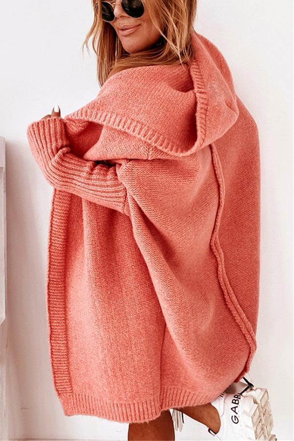 Solid Hooded Casual Cardigan
