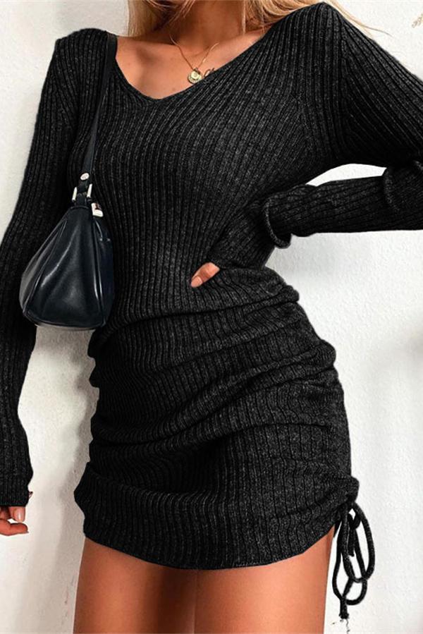 Threaded Pleated Drawstring Bottoming Skirt