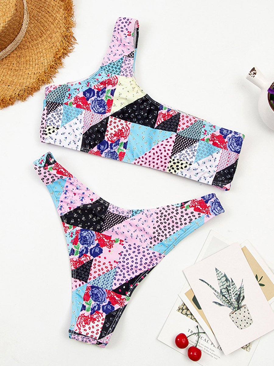 Spliced Floral Two-piece Bikini Set