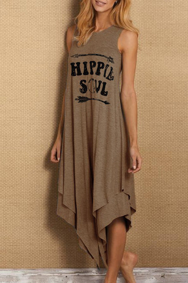Sleeveless Asymmetric Letter Casual Dress