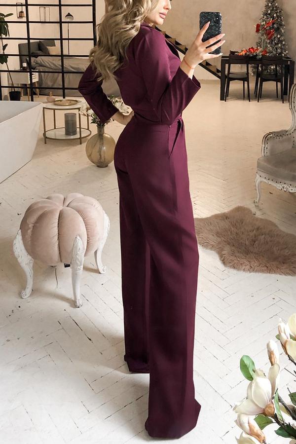 Lapel Solid Formal Wide Leg Jumpsuit