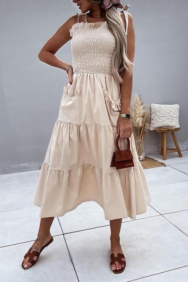 Solid Color Pleated Sling Dress
