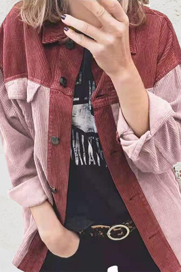 Corduroy Color Block Casual Jacket