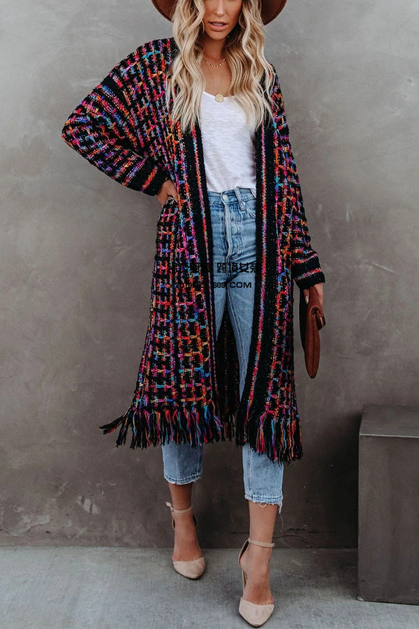 Fringed Long Knitted Cardigan