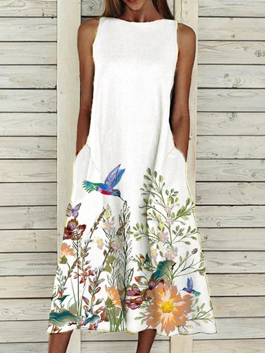Floral Print Sleeveless Midi Dress