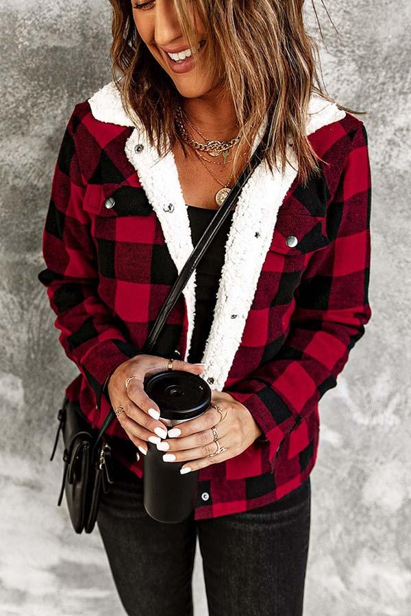 Plaid Fleece Button Jacket