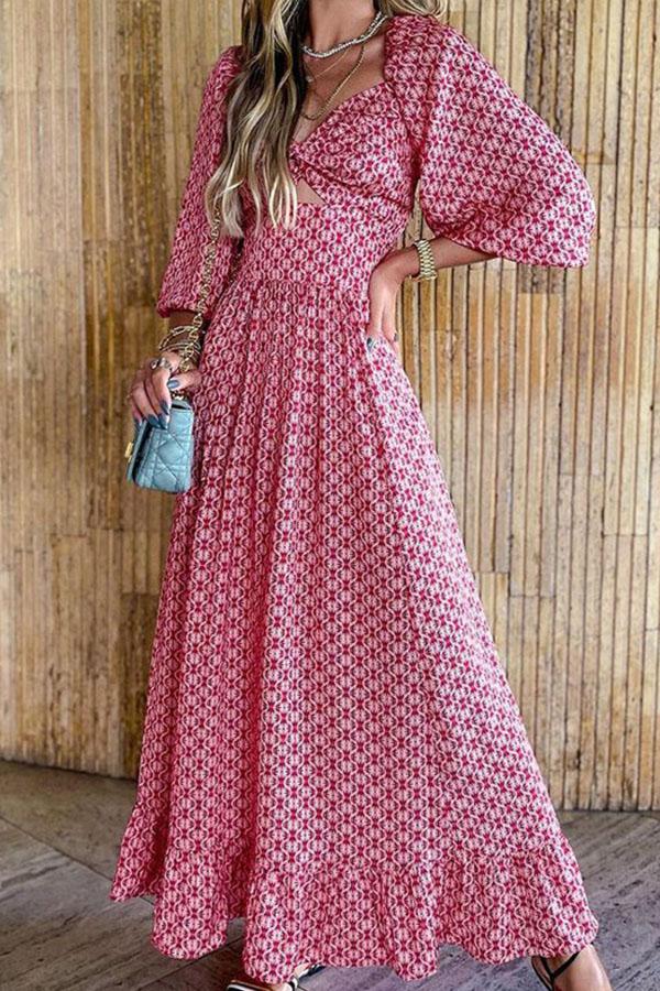Loose Mid-length Printed Dress
